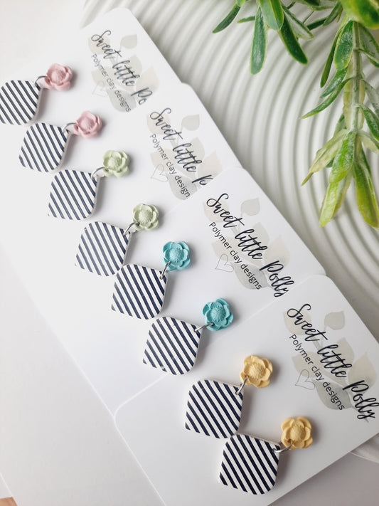 .Pastel Flower with Black and White Stripe