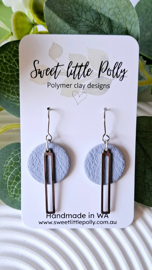 .Elegant Disc Dangle Earrings with bar accent charm.