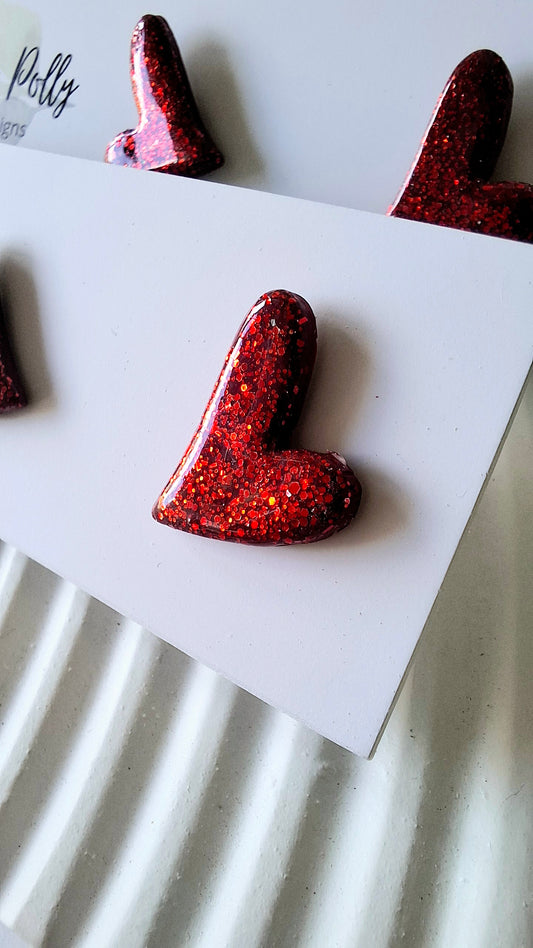.Sparkly Red Glitter Heart Stud Earrings